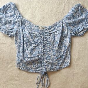 Hollister Blue Floral Puff Sleeve Top